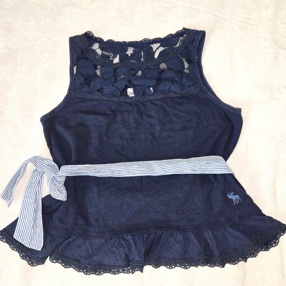 Abercrombie & Fitch Womens Crop Top sz S Blue Sleeveless Lace tie-waist